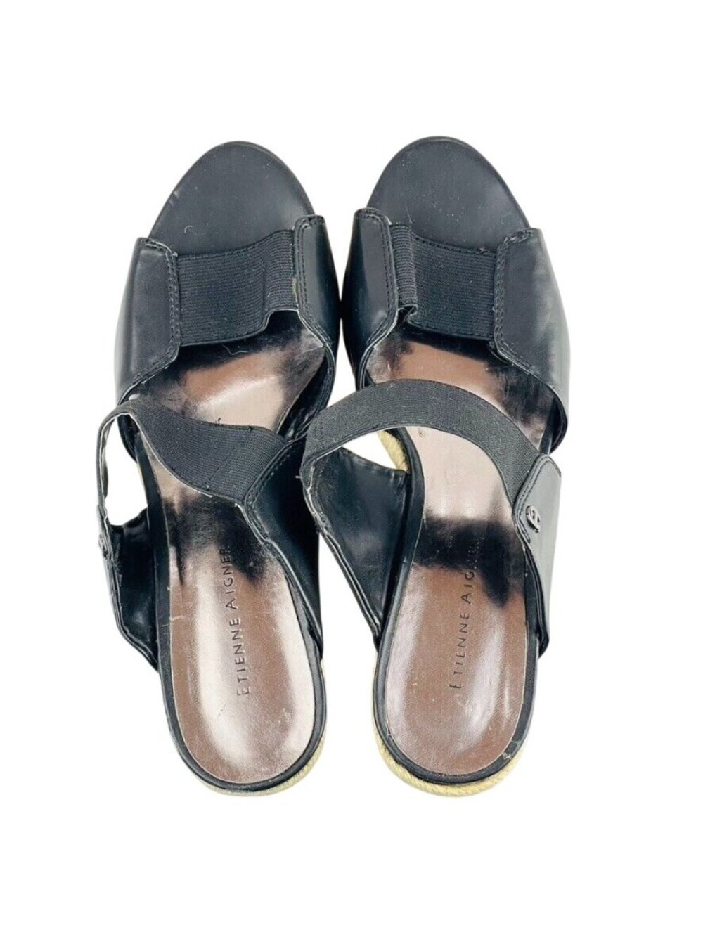 Etienne Aigner Womens Black Wedge Sandals With Elastic Straps & Espadrille Heel - Picture 11 of 11